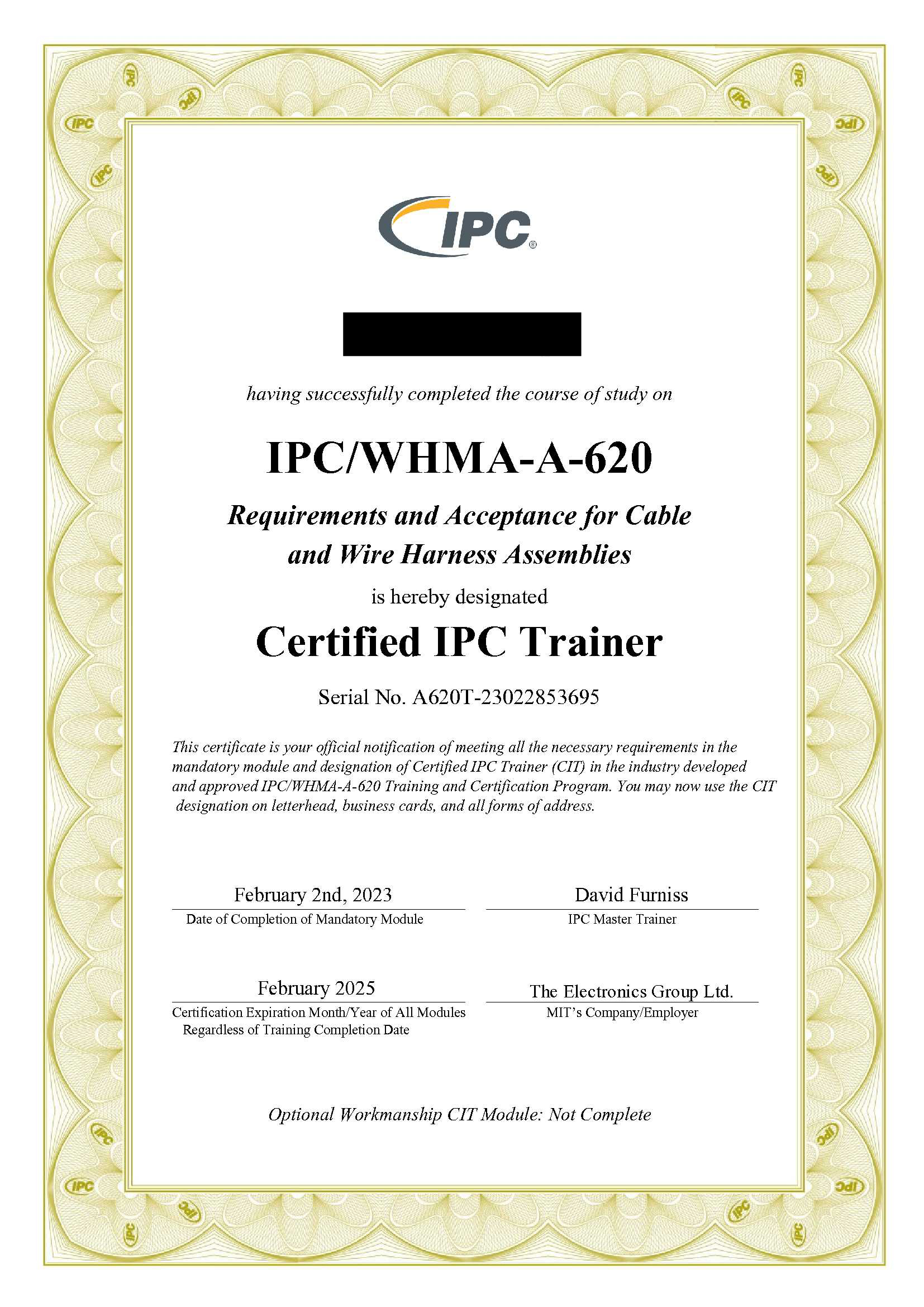 IPC-A-610 certificate